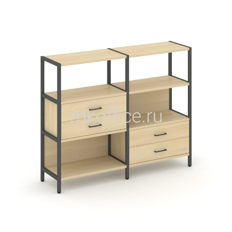 Двухсекционный стеллаж Shelf System трехярусный с ящиками SN.STM-323. Ассортимент МК Офис