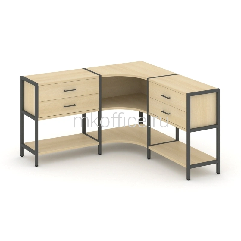 Трехсекционный угловой стеллаж Shelf System двухярусный с ящиками SN.STMU-231. Ассортимент МК Офис
