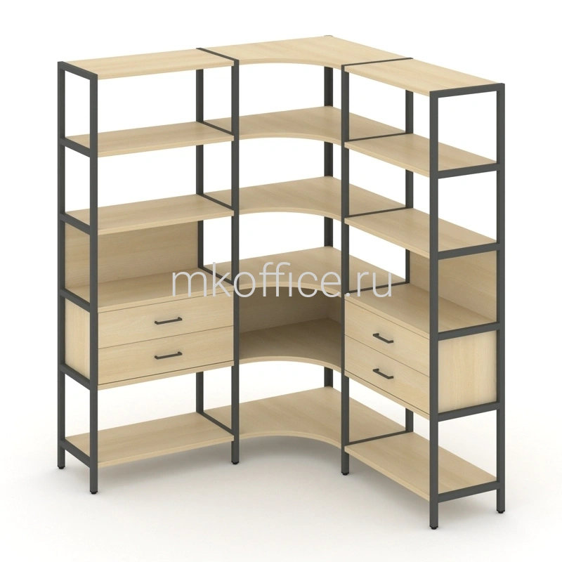 Трехсекционный угловой стеллаж Shelf System пятиярусный с ящиками SN.STMU-531. Ассортимент МК Офис