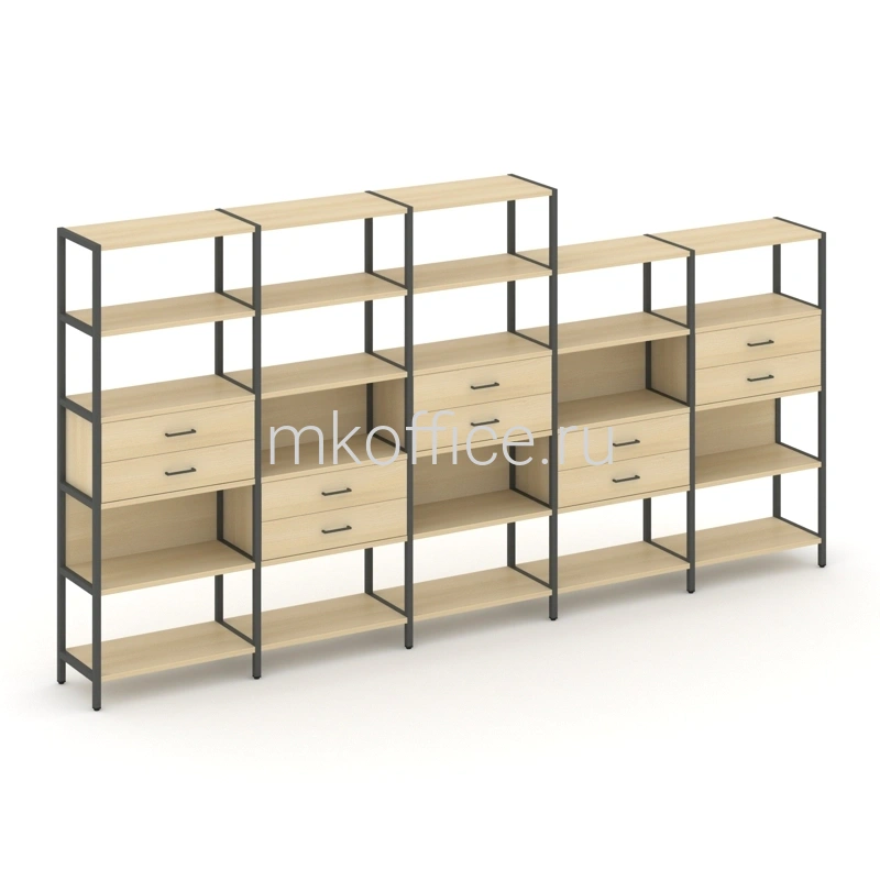 Пятисекционный стеллаж Shelf System пятиярусный с ящиками SN.STM-551. Ассортимент МК Офис