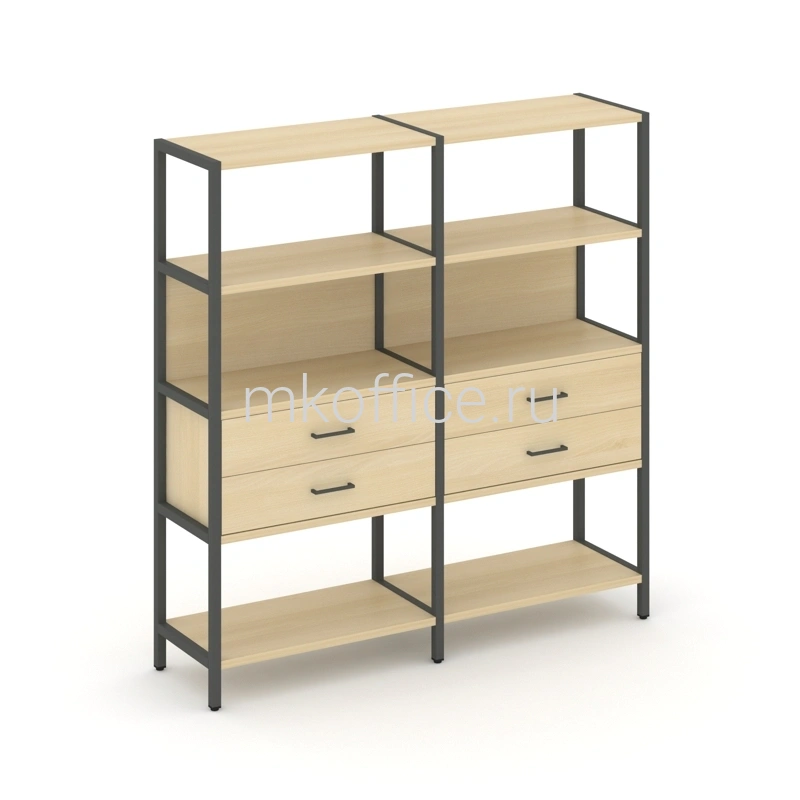 Двухсекционный стеллаж четырехярусный с ящиками Shelf System SN.STM-422. Ассортимент МК Офис