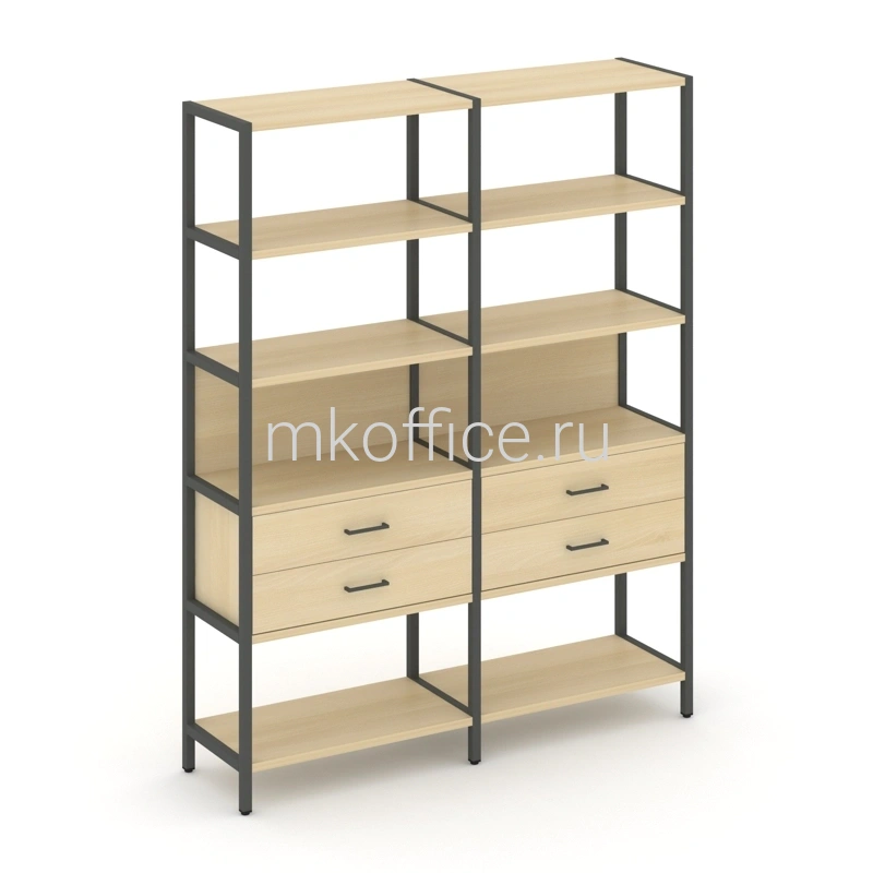Двухсекционный стеллаж Shelf system пятиярусный с ящиками SN.STM-522. Ассортимент МК Офис