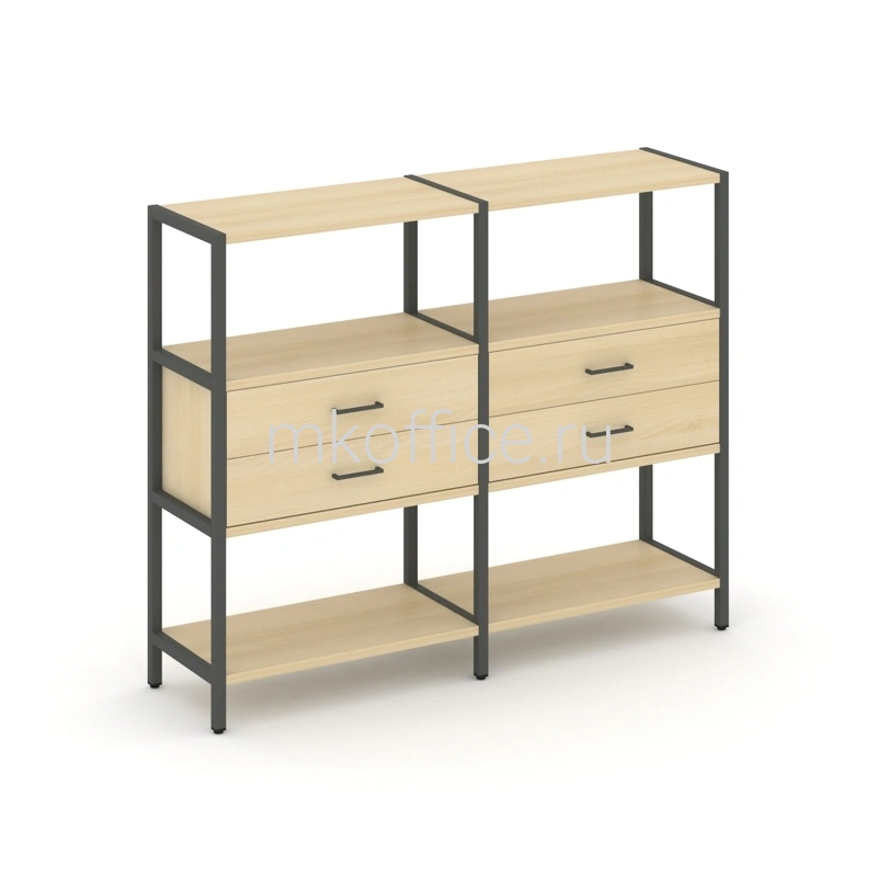 Двухсекционный стеллаж Shelf System трехярусный с ящиками SN.STM-322. Ассортимент МК Офис