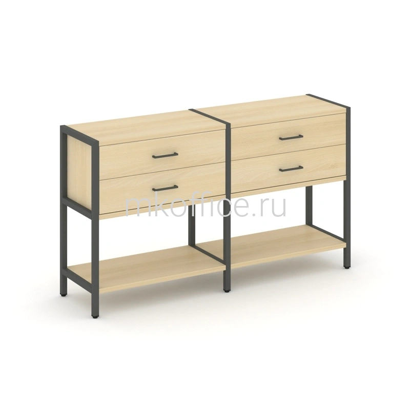 Двухсекционный стеллаж Shelf System двухярусный с ящиками SN.STM-222. Ассортимент МК Офис